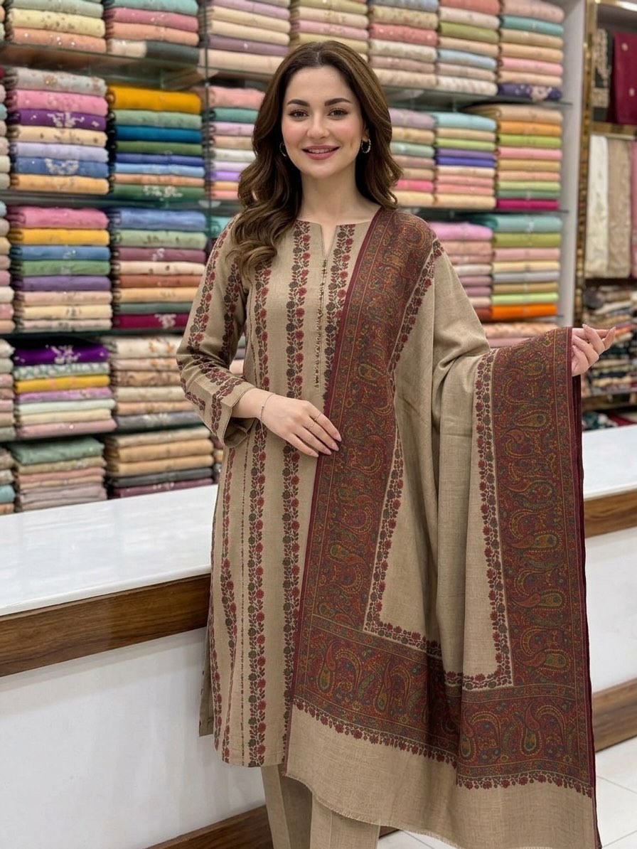 3 Pc Unstitched Kalamkari Pashmina Wool(KSB279)