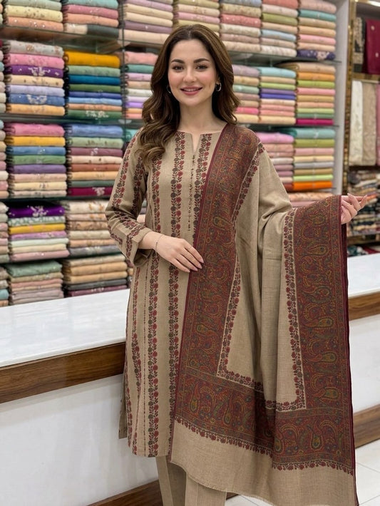 3 Pc Unstitched Kalamkari Pashmina Wool(KSB279)
