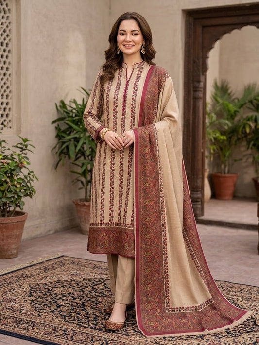 3 Pc Unstitched Kalamkari Pashmina Wool(KSB272)