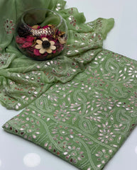 2 Pc Unstitched Chiffon Fabric Shadow Chiken