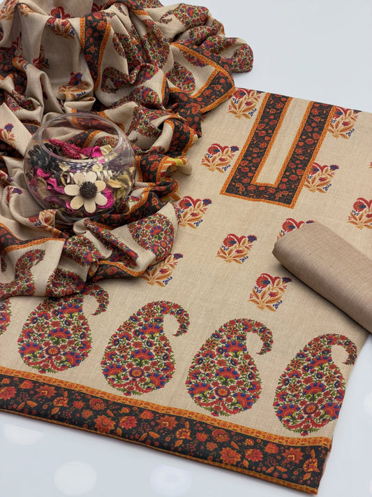 3 Pc Unstitched Kalamkari Pashmina Wool(KSB2kS)