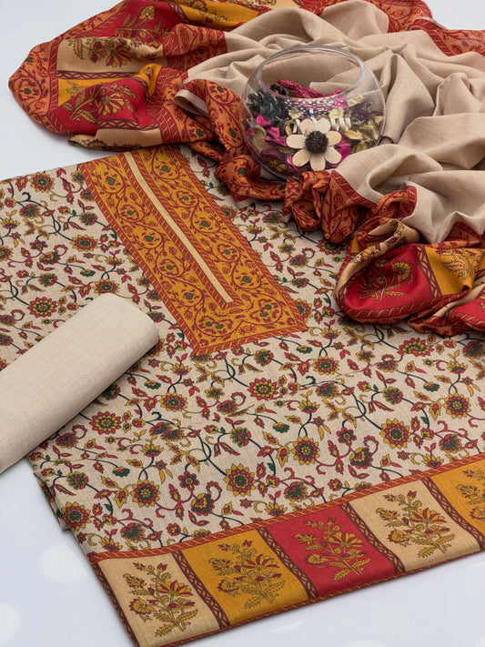 3 Pc Unstitched Kalamkari Pashmina Wool(KSB281K)