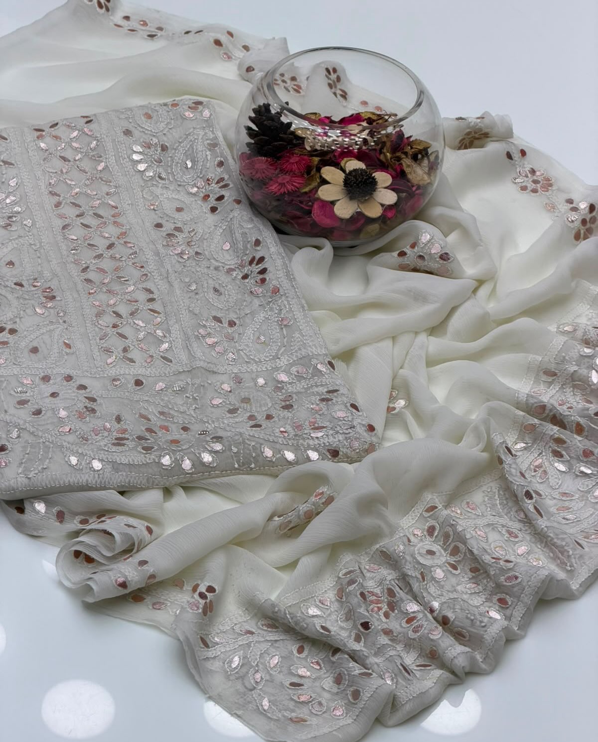 2 Pc Unstitched Chiffon Fabric Shadow Chiken