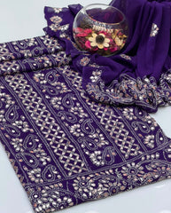 2 Pc Unstitched Chiffon Fabric Shadow Chiken