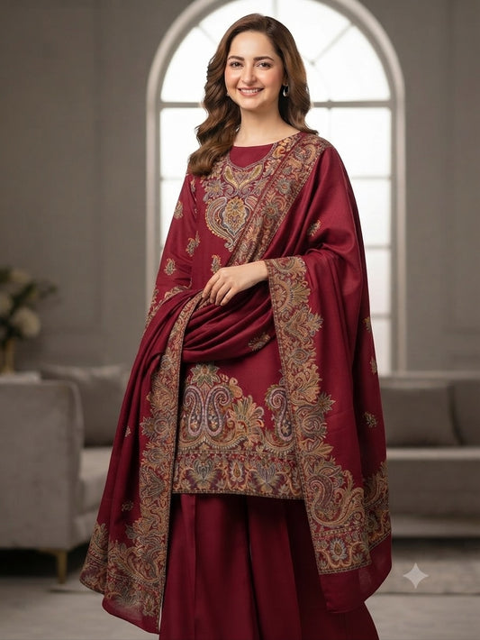 3 Pc Unstitched Kani Pashmina Wool Collection