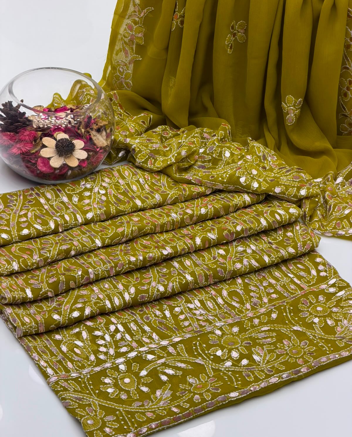 2 Pc Unstitched Chiffon Fabric Shadow Chiken