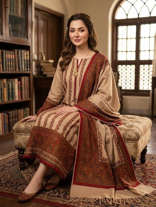 3 Pc Unstitched Kalamkari Pashmina Wool(KSB272)